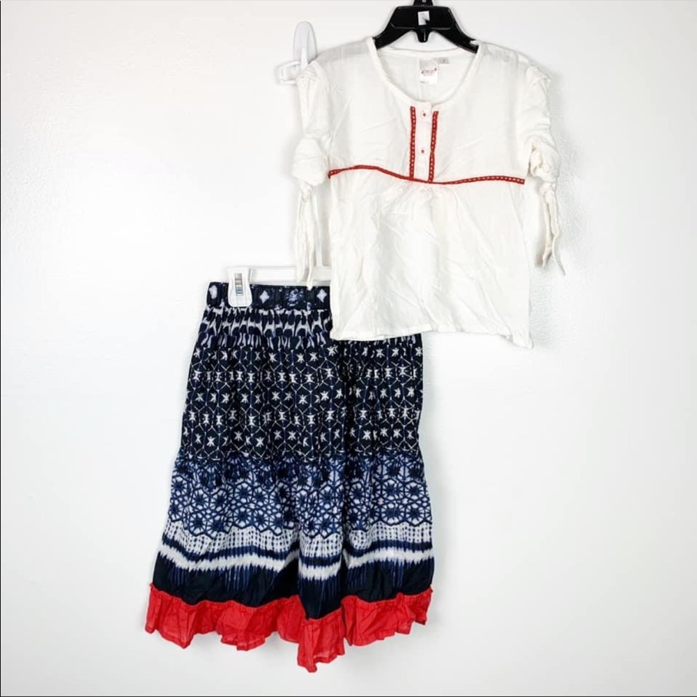 YoBaby Navy Red Ivory Skirt Shirt Set Girls Size 7